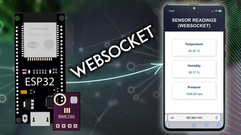 ESP32 WebSocket Server Display Sensor Readings Arduino IDE